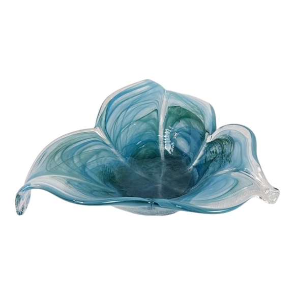 Blue and Green Murano Glass Flower Bowl - Picture 2 of 5